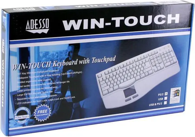 Alt view image 2 of 2 - ADESSO WKB-120 White 107 Normal Keys PS/2 Standard Keyboard with Glidepoint Touchpad