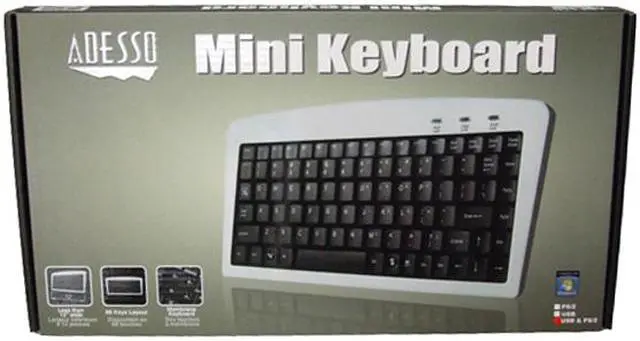Alt view image 8 of 8 - Adesso AKB-901 Mini USB Keyboard with PS/2 Adapter (Silver / Black)