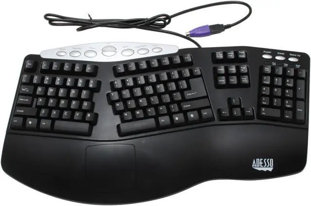 Alt view image 2 of 3 - Adesso PCK-208B Tru-Form Pro USB Ergonomic Contoured Multimedia Keyboard with 8 Hot keys and includes PS/2 adaptor, (Black)