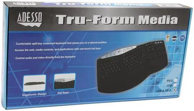 Alt view image 3 of 3 - Adesso PCK-208B Tru-Form Pro USB Ergonomic Contoured Multimedia Keyboard with 8 Hot keys and includes PS/2 adaptor, (Black)