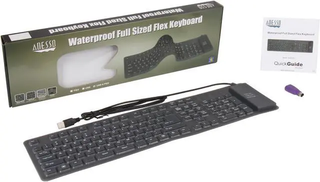 Alt view image 5 of 5 - ADESSO AKB-230 Black 109 Normal Keys USB or PS/2 See Details Flexible Full Sized Keyboard