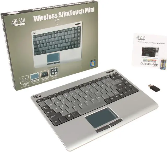 Alt view image 4 of 4 - Adesso WKB-4000US SlimTouch 2.4 GHz RF Wireless Mini  Keyboard with Touchpad, with min USB receiver and receiver pocket (Silver / grey)