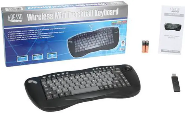 Alt view image 4 of 4 - ADESSO WKB-3000UB Black 86 Normal Keys 13 Function Keys 2.4 GHz RF Wireless Mini Keyboard w/Optical Trackball