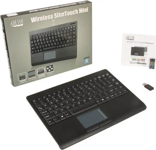 Alt view image 4 of 4 - Adesso WKB-4000UB SlimTouch 2.4 GHz RF Wireless Mini Keyboard with Touchpad with min USB receiver and receiver pocket (Black)