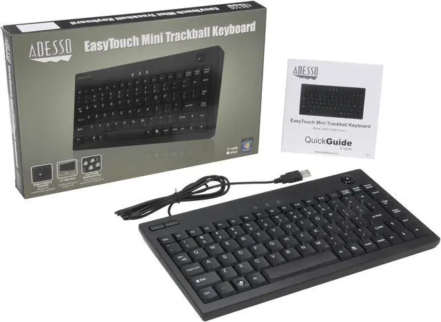 Alt view image 4 of 4 - Adesso AKB-310UB Mini USB Keyboard built-in Optical Trackball (Black)