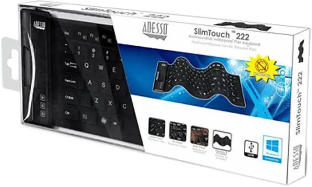 Alt view image 6 of 6 - Adesso AKB-222UB USB Antimicrobial Foldable water proof 108-key compact size keyboard, 0.43" x 15.00" x 4.82" (Black)