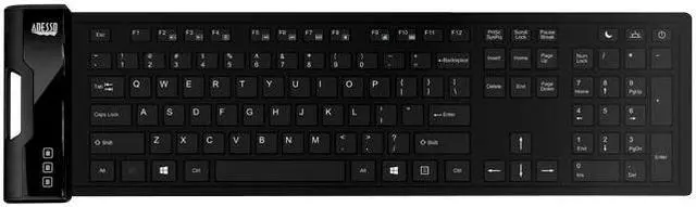 Main image of Adesso AKB-232UB USB Antimicrobial Foldable water proof 120-key full size keyboard, 0.43" x 18.00" x 4.82" (Black)