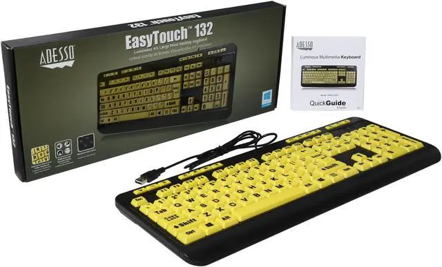 Alt view image 4 of 4 - Adesso AKB-132UY EasyView Luminouse high contract  4X large print yellow keycap, multimedia USB keyboard, for low vision