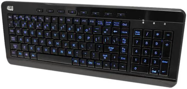 Alt view image 2 of 7 - Adesso AKB-120EB SlimTouch 3 RGB colors illuminated compact size USB keyboard with multimedia hot keys, 2X large print keycap