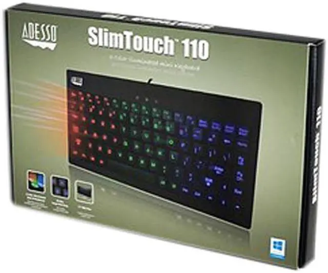Alt view image 8 of 8 - Adesso AKB-110EB SlimTouch 3 RGB colors illuminated Mini USB keyboard with multimedia hot keys, 2X large print keycap