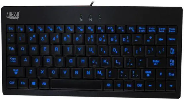 Alt view image 3 of 8 - Adesso AKB-110EB SlimTouch 3 RGB colors illuminated Mini USB keyboard with multimedia hot keys, 2X large print keycap
