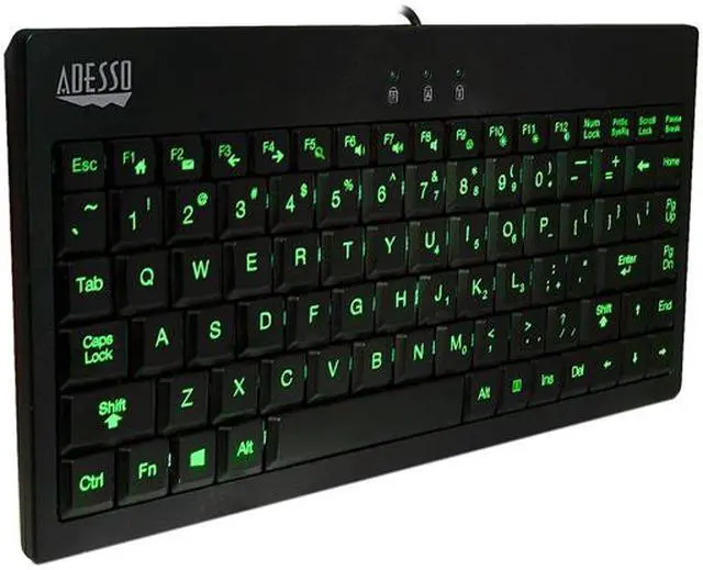 Alt view image 6 of 8 - Adesso AKB-110EB SlimTouch 3 RGB colors illuminated Mini USB keyboard with multimedia hot keys, 2X large print keycap