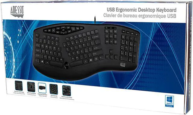 Alt view image 7 of 7 - ADESSO AKB-160UB TruForm Media 160 - Ergonomic Desktop Keyboard