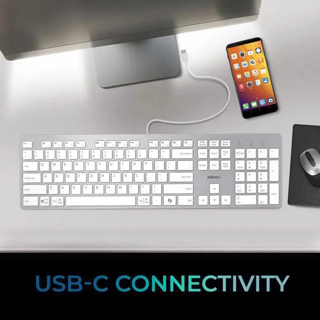 Alt view image 4 of 9 - Adesso Multi-OS Scissor Switch Desktop Keyboard with CoPilot Key (White) - AKB-730UW