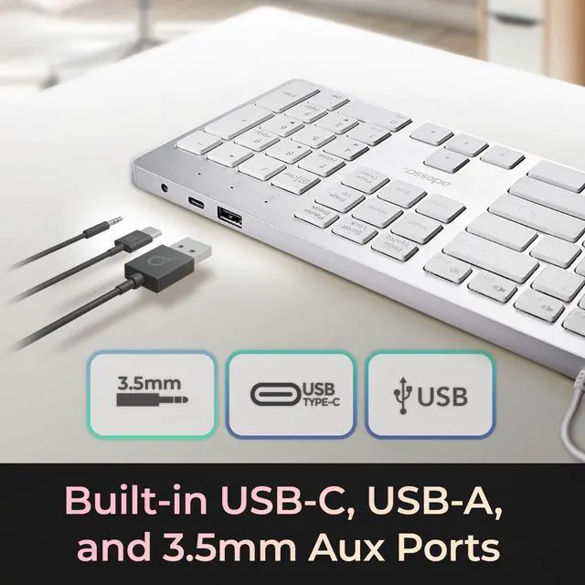 Alt view image 5 of 9 - Adesso Multi-OS Scissor Switch Desktop Keyboard with CoPilot Key (White) - AKB-730UW