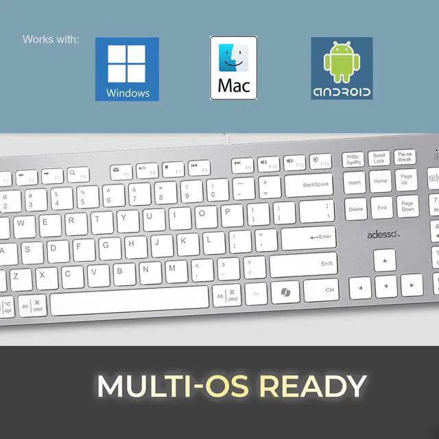 Alt view image 8 of 9 - Adesso Multi-OS Scissor Switch Desktop Keyboard with CoPilot Key (White) - AKB-730UW