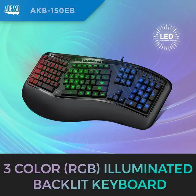 Alt view image 4 of 5 - Adesso AKB-150EB-FR Black USB Wired Ergonomic Keyboard