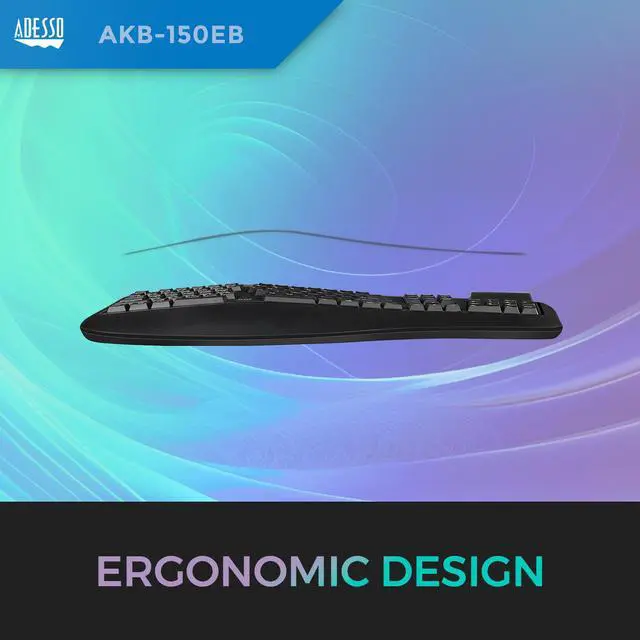 Alt view image 5 of 5 - Adesso AKB-150EB-FR Black USB Wired Ergonomic Keyboard