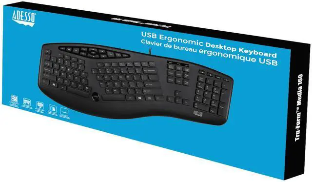 Alt view image 4 of 6 - Adesso AKB-160UB-FR USB Wired Ergonomic Keyboard