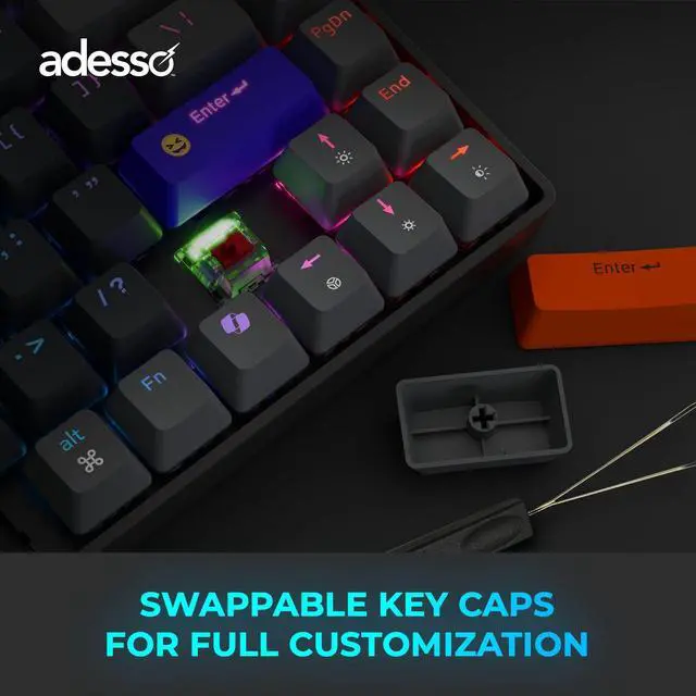 Alt view image 11 of 13 - Adesso EasyTouch 1000 Keyboard - Wired/Wireless Connectivity - Bluetooth/RF - 2.40 GHz - USB Interface - RGB LED - 84 Key(s) - CoPilot, Windows Key Hot Key(s)
