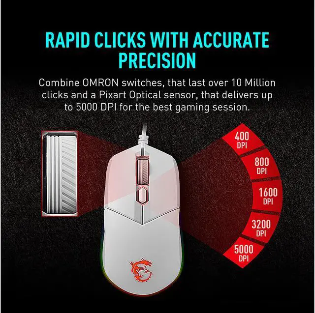 Alt view image 6 of 20 - MSI Vigor GK30 Gaming Keyboard & GM11 Gaming Mouse Combo - Mechanical Membrane Switches, 6-Zone RGB, Water Repellent & Splash-Proof, 5000 DPI - White