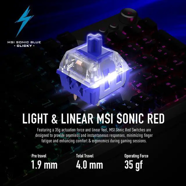Alt view image 7 of 20 - MSI Vigor GK71 Sonic AM Mechanical RGB Gaming Keyboard with MSI Sonic Blue Switches
