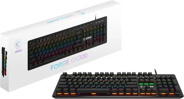 Alt view image 9 of 9 - MSI FORGE GK300 Gaming Keyboard - Clicky Blue Mechanical Switches, 9-Mode RGB, Ergonomic Keycaps - Black