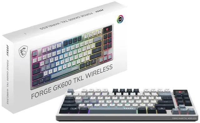 Alt view image 10 of 10 - MSI Forge GK600 TKL Wireless Gaming Keyboard - Mechanical Linear Switches, Dye-Sublimated PBT Keycaps, Anti-Slip Base, RGB, USB 2.0, Bluetooth, 2.4 GHz - White