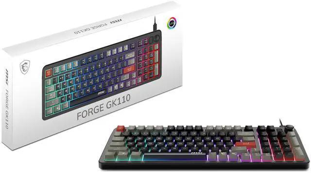 Alt view image 10 of 10 - MSI Forge GK110 Gaming Keyboard - Membrane Switches, 96% Compact Full-Size, 1.5m USB-A to C (detachable) Cable