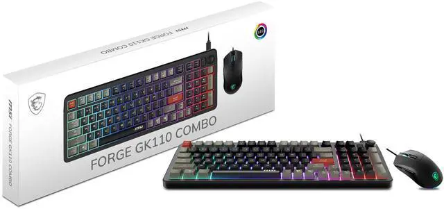 Alt view image 4 of 4 - MSI Forge GK110 & GM320 Combo - Gaming Keyboard & Mouse Set, Membrane Switches, 1.5m USB-A to C (detachable), Adjustable 12.8K DPI, RGB