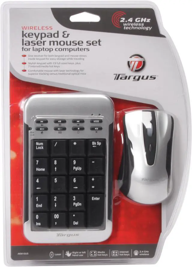 Alt view image 14 of 14 - Targus  AKM10US  2-Tone  19  Normal Keys 7  Function Keys USB  2.4 GHz RF Wireless Keypad and Laser Mouse Set for Laptop Computers