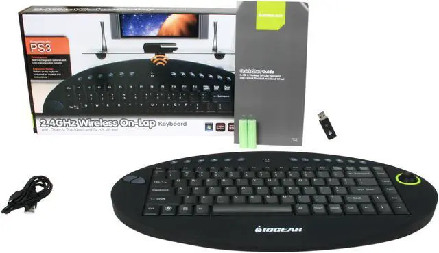 Alt view image 4 of 4 - IOGEAR GKM581R Black 13 Function Keys USB RF Wireless On-Lap Keyboard with Optical Trackball and Scroll Wheel