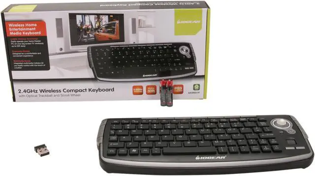 Alt view image 4 of 4 - IOGEAR GKM681R Black USB RF Wireless Mini Keyboard with Optical Trackball and Scroll Wheel