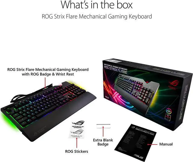 Alt view image 10 of 10 - ASUS ROG Strix Flare (Cherry MX Brown) Aura Sync RGB Mechanical Gaming Keyboard with Switches, Customizable Badge, USB Pass Through and Media Controls