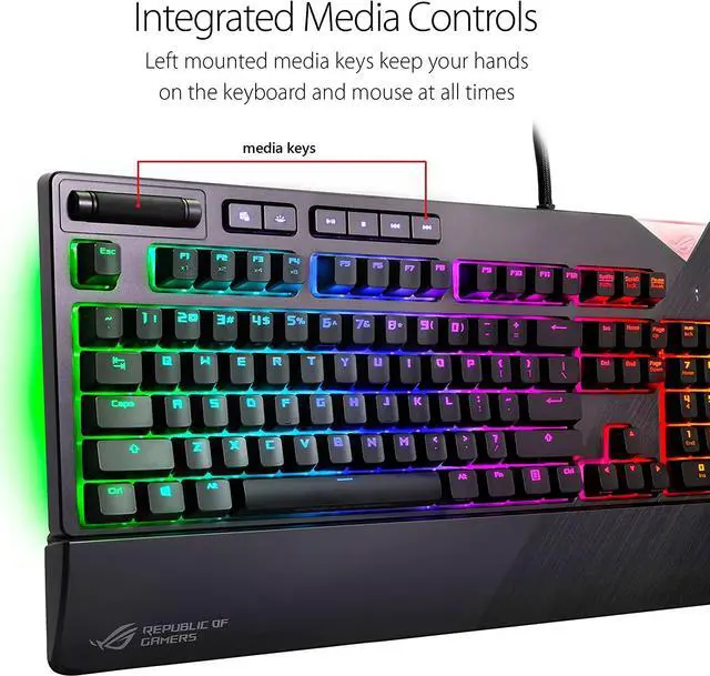 Alt view image 4 of 10 - ASUS ROG Strix Flare (Cherry MX Brown) Aura Sync RGB Mechanical Gaming Keyboard with Switches, Customizable Badge, USB Pass Through and Media Controls