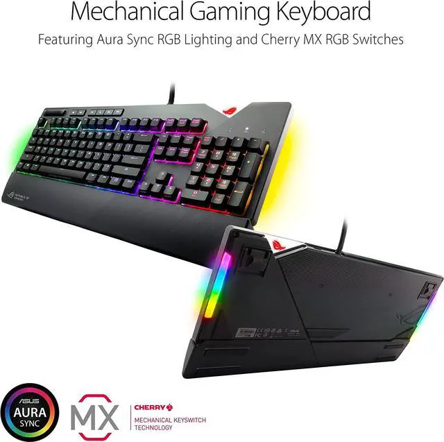 Alt view image 2 of 10 - ASUS ROG Strix Flare (Cherry MX Brown) Aura Sync RGB Mechanical Gaming Keyboard with Switches, Customizable Badge, USB Pass Through and Media Controls