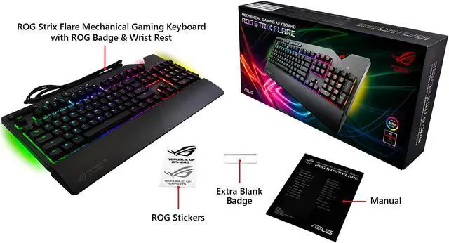 Alt view image 10 of 10 - ASUS ROG Strix Flare RGB Mechanical Gaming Keyboard with Cherry MX Silent Red Switches, Aura Sync RGB Lighting, Customizable Badge, USB Pass-Through and Media Controls