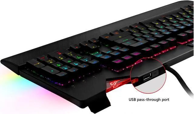 Alt view image 7 of 10 - ASUS ROG Strix Flare RGB Mechanical Gaming Keyboard with Cherry MX Silent Red Switches, Aura Sync RGB Lighting, Customizable Badge, USB Pass-Through and Media Controls