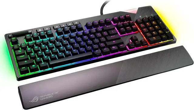 Alt view image 3 of 10 - ASUS ROG Strix Flare RGB Mechanical Gaming Keyboard with Cherry MX Silent Red Switches, Aura Sync RGB Lighting, Customizable Badge, USB Pass-Through and Media Controls