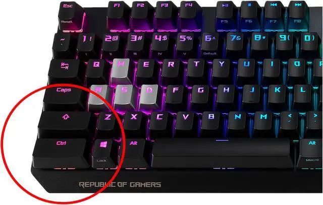 Alt view image 2 of 5 - ASUS ROG Strix Scope RGB Mechanical Gaming Keyboard with Cherry MX Brown Switches, Aura Sync RGB Lighting, Quick-toggle Shortcut, 2X Wider Ergonomic Ctrl Key for Greater FPS Precision