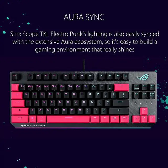 Alt view image 4 of 6 - ASUS ROG Strix Scope TKL Electro Punk Mechanical Gaming Keyboard | Cherry MX Red Switches | 2X Wider Ctrl Key for Greater FPS Precision | Gaming Keyboard for PC | Aura Sync RGB Lighting, Quick-Toggle