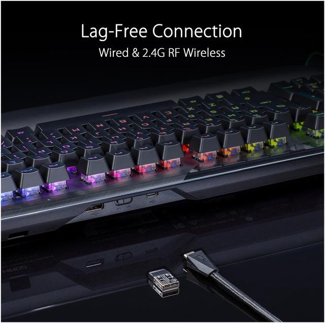 Alt view image 5 of 8 - ASUS ROG Claymore II 100% / 80% TKL Wireless RGB Modular Gaming Keyboard, ROG RX Red Switches, PBT Doubleshot Keycaps, Detachable Numpad, Wrist Rest, Media Controls, USB Passthrough - Black PBT