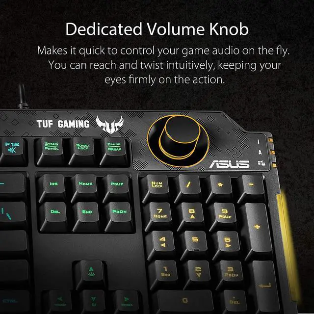 Alt view image 5 of 7 - ASUS Membrane Gaming Keyboard for PC - TUF K1 | Programmable, Onboard Memory | Dedicated Volume Knob, Aura Sync RGB & Side Lighting | Detachable Wrist Rest | Spill-Resistant | Highly Durable | Black