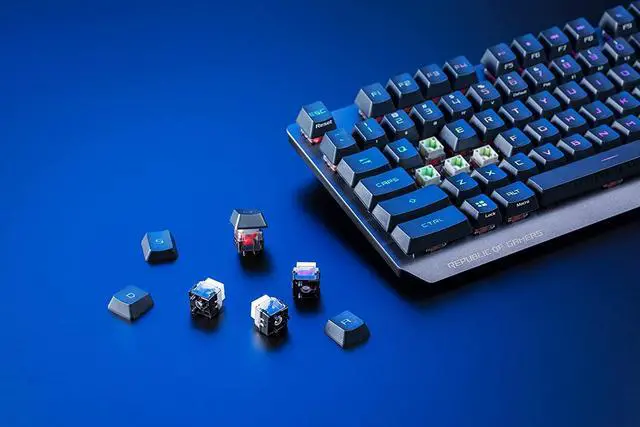 Alt view image 13 of 14 - ASUS ROG Strix Scope RX TKL Wireless Deluxe - 80% Gaming Keyboard, Tri-Mode Connectivity (2.4GHz RF, Bluetooth, Wired), ROG RX Red Optical Mechanical Switches, PBT Keycaps, RGB, Wrist Rest, Black