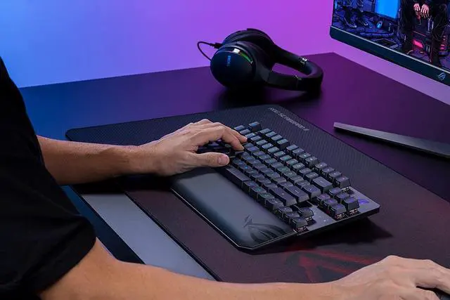 Alt view image 12 of 14 - ASUS ROG Strix Scope RX TKL Wireless Deluxe - 80% Gaming Keyboard, Tri-Mode Connectivity (2.4GHz RF, Bluetooth, Wired), ROG RX Red Optical Mechanical Switches, PBT Keycaps, RGB, Wrist Rest, Black