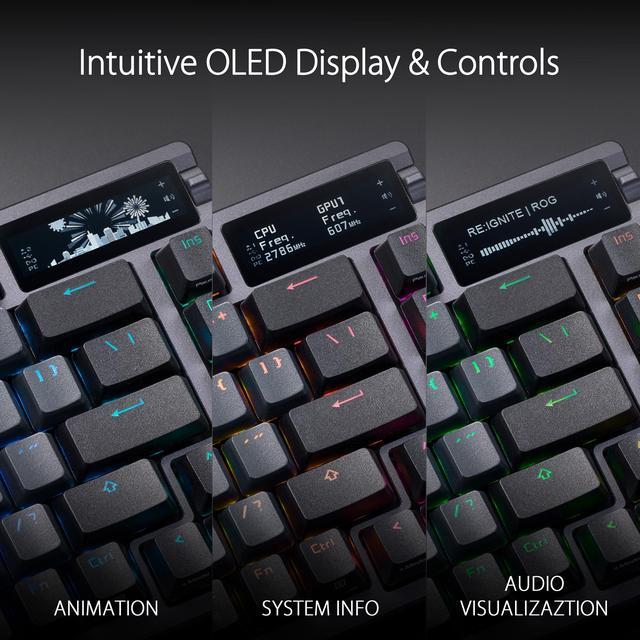 Alt view image 2 of 7 - ASUS ROG Azoth 75 Wireless DIY Custom Gaming Keyboard, OLED display, Gasket-Mount, Three-Layer Dampening, Hot-Swappable Pre-lubed ROG NX Brown Switches & Keyboard Stabilizers, PBT Keycaps, RGB-Black