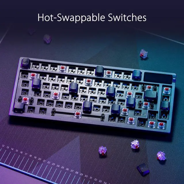 Alt view image 6 of 7 - ASUS ROG Azoth 75 Wireless DIY Custom Gaming Keyboard, OLED display, Gasket-Mount, Three-Layer Dampening, Hot-Swappable Pre-lubed ROG NX Blue Switches & Keyboard Stabilizers, PBT Keycaps, RGB-Black