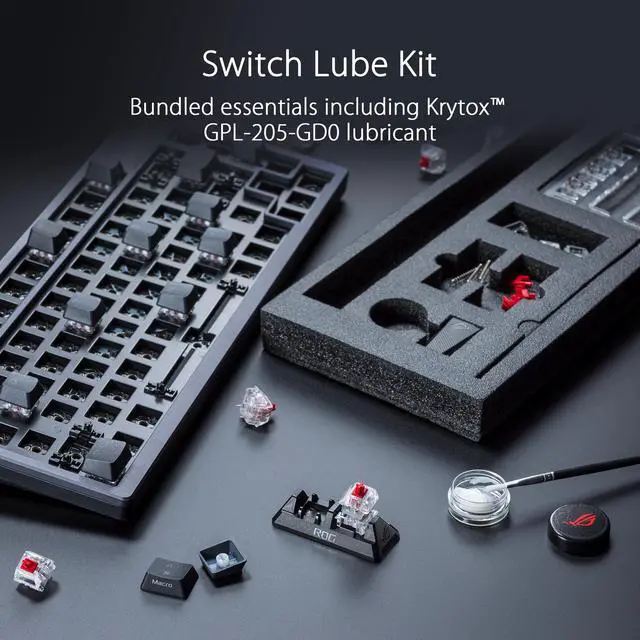 Alt view image 7 of 7 - ASUS ROG Azoth 75 Wireless DIY Custom Gaming Keyboard, OLED display, Gasket-Mount, Three-Layer Dampening, Hot-Swappable Pre-lubed ROG NX Blue Switches & Keyboard Stabilizers, PBT Keycaps, RGB-Black