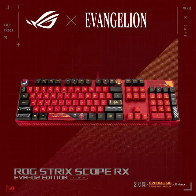 Alt view image 2 of 13 - ASUS ROG Strix Scope RX EVA-02 Edition, 100% RGB Gaming Keyboard, ROG RX Blue Optical Mechanical Switches, IP57 Water Resistance, USB Passthrough, Wider Ctrl Key, Stealth Key, Macro Support, EVA-theme