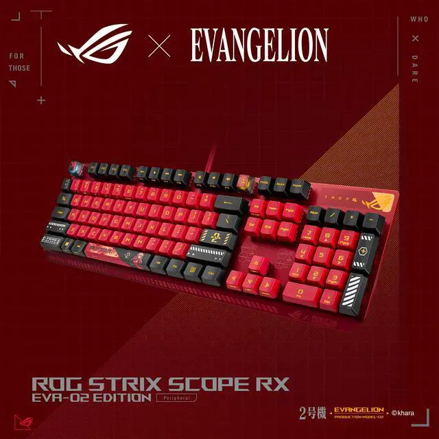 Alt view image 3 of 13 - ASUS ROG Strix Scope RX EVA-02 Edition, 100% RGB Gaming Keyboard, ROG RX Blue Optical Mechanical Switches, IP57 Water Resistance, USB Passthrough, Wider Ctrl Key, Stealth Key, Macro Support, EVA-theme